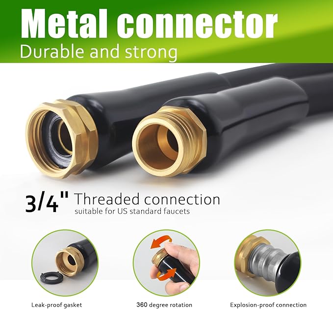 Garden Hose 25 FT, Heavy Duty Water Hose with Aluminum Fittings, Puncture Proof All-weather, Ultra-Lightweight and Flexible, Watering and Cleaning for Outdoor, Lawn