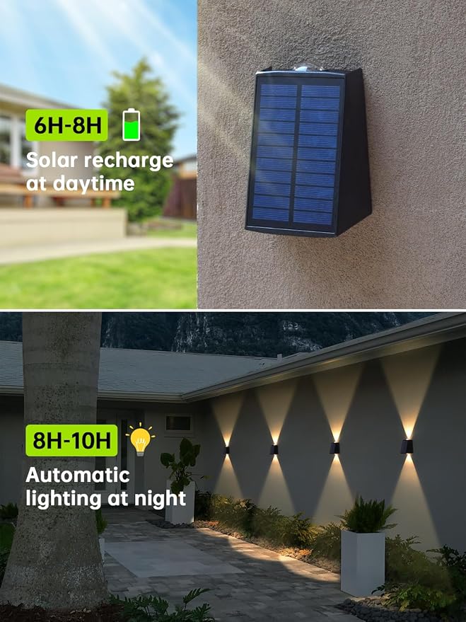 Mrzxy Solar Wall Lights Outdoor Up Down Solar Sconce Lights Outdoor Powered Warm White 3000K Waterproof for Exterior, Garage, Wall, Outside
