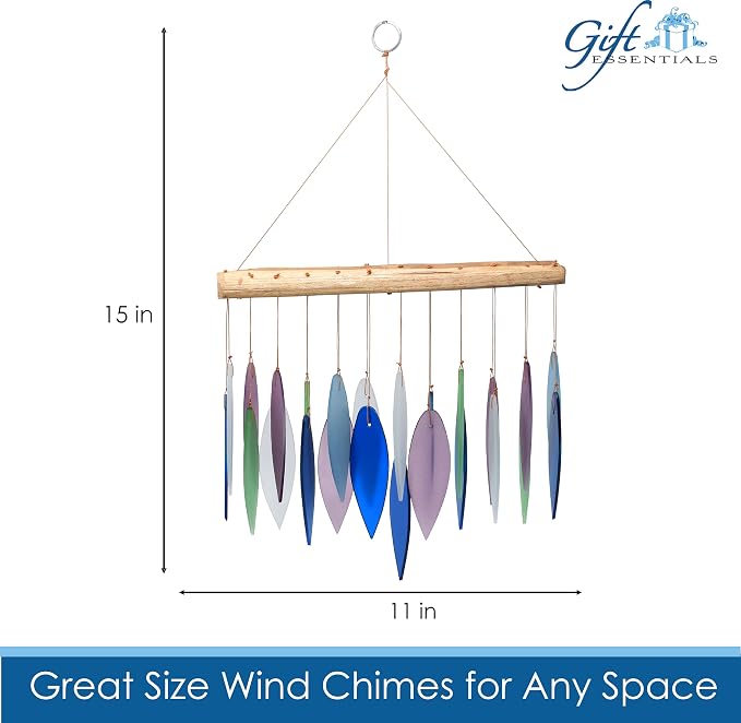 Blue Handworks Mountain Ridge Glass Chime, Sandblasted Glass and Found Wood Handcrafted Wind Chime