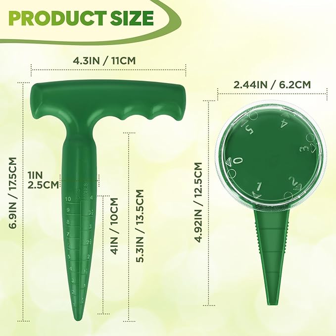 Seed Planter Tool, T-Handle Seed Dibber with Scale, Seed Spreader Tool with 5 Adjustable Holes, Dibbler Gardening Tool for Trays, Raised Bed, Balcony Garden (Dark Green 2PCS)