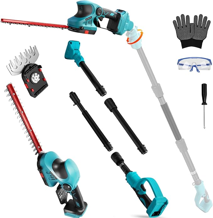 Pole Hedge Trimmer Cordless for Makita 18V Battery (No Battery), 2-in-1 Brushless 12" Hedge Trimmer and 3.9" Grass Shear with 8.5FT Extension Pole, 15Ft Long Reach for Tree Shrub Pruning