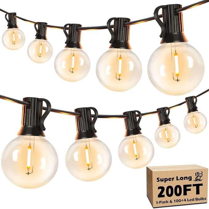 Brightever 200FT Outdoor String Lights Dimmable LED Outside Patio Lights with 100+4 Shatterproof G40 Globe Edison Bulbs, Connectable Commercial String Hanging Lights for Backyard Party Porch Garden