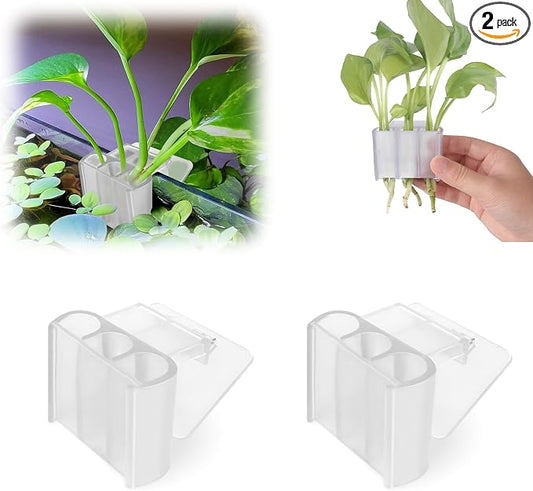 2 Pk Upgraded Aquarium Plant Holder, 3-Hole Hanging Aquarium Plant Holder with Clip, Suitable for Fish Tank Plant Potting, Aquarium Decoration, White