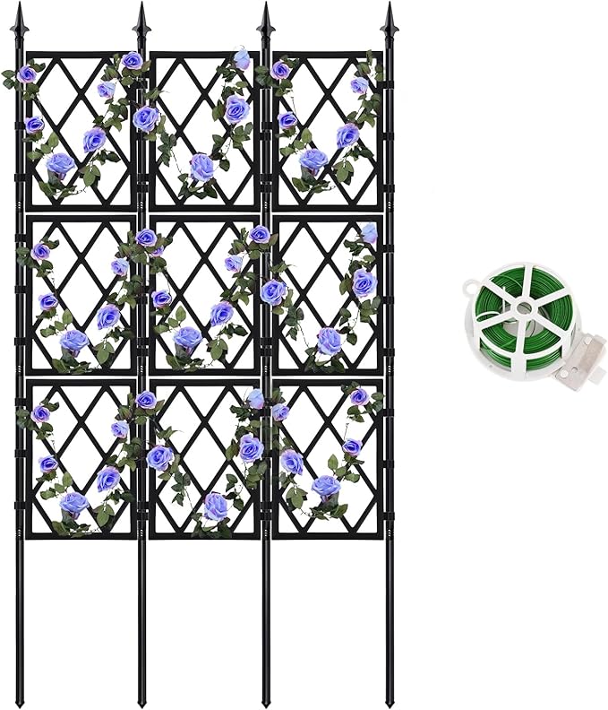 WellSign Garden Trellis for Climbing Plants Outdoor 5.25 FT, Iron Pipe Metal Support Wall Tall Plant Trellis Lattice Fence Plant Support with Garden Twist Tie for Ivy Vines Rose