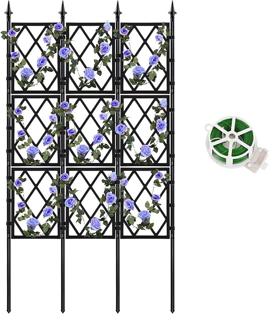 WellSign Garden Trellis for Climbing Plants Outdoor 5.25 FT, Iron Pipe Metal Support Wall Tall Plant Trellis Lattice Fence Plant Support with Garden Twist Tie for Ivy Vines Rose