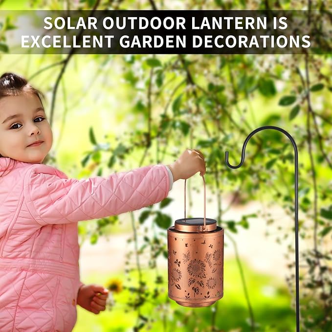 Tepaken 2 Pack Solar Outdoor Lanterns, Garden Decor LED Light Hanging Waterproof Solar Metal Lantern Birthday Gifts for Women Mon Grandma Sunflower Solar Lights Outdoor Decoration(Butterflies)