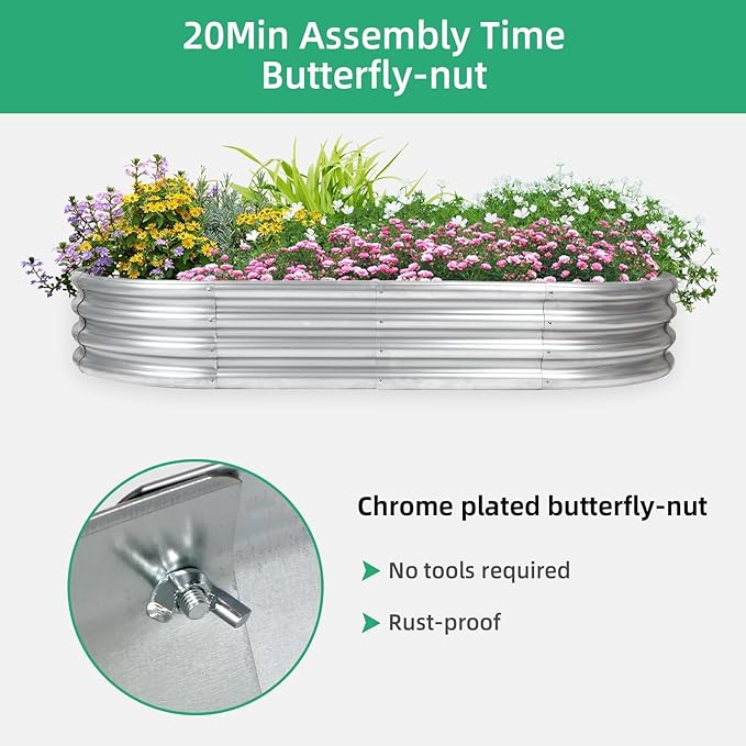 Gartist 2 pcs 4×2×1 ft Raised Garden Bed for Outdoor, Easy Assembly Galvanized Planter Box for Vegetables, Flowers & Herbs