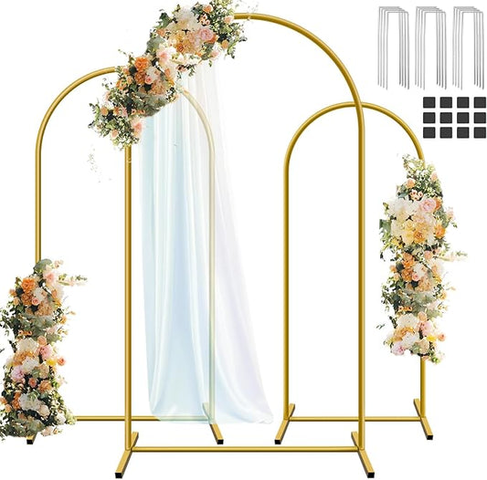 Hemmotop Metal Arch Backdrop Stand Set of 3, 6FT, 5FT, 4FT Party Arch Stands for Wedding, Birthday, Baby Shower, Bridal Shower - Balloon Arched Frame for Garden Decor, Gold Floral Arches, 3 Pieces