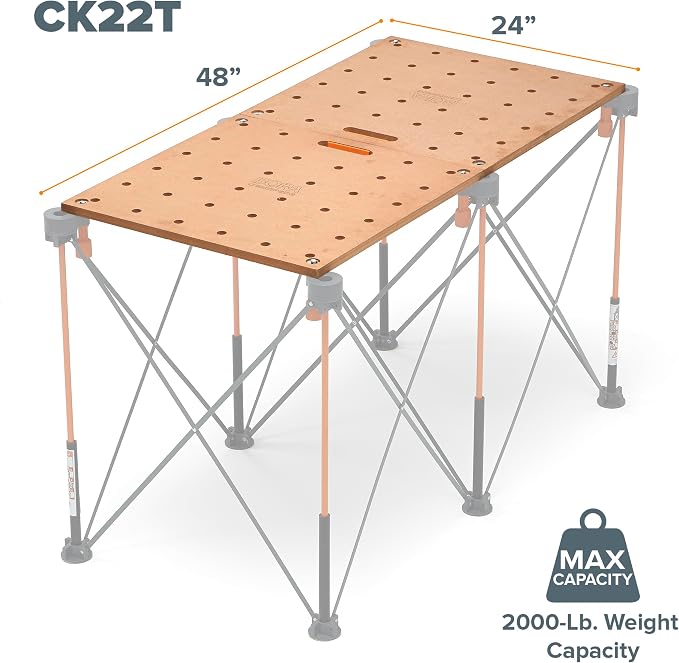 Bora Centipede Workbench Table Top For Bora Centipede Work Stand Saw Horses - 24" x 48" - Includes Wood Top with 3/4" Dog Holes + 6 Quick-Twist Lock Handles for Portable, Temporary Work Bench, CK22T