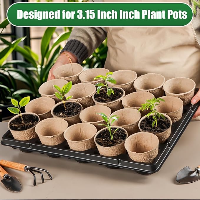 RooTrimmer 20 Cell Plant Trays for Carrying 3 inch Round Nursery Pots, Sturdy Plastic Trays Suitable for Holding 100 pcs Peat Pots ((5 Packs - Trays Only, Pots Not Included))