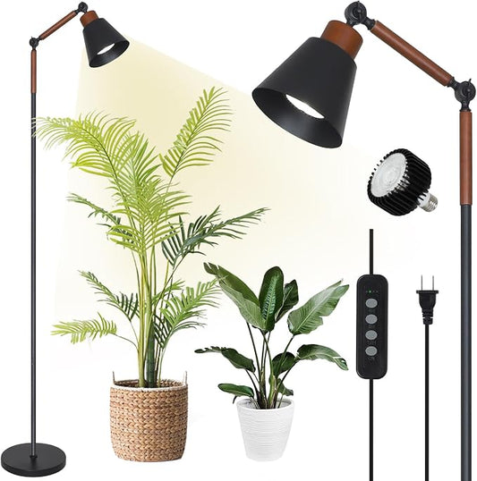 HMVPL Grow Lights for Indoor Plants Full Spectrum, Plant Lights for Indoor Growing with 20W COB Grow Light Blub, 4/8/12H Timer, Standing Tall Grow Lamp for Middle Large Plants(75'', Height Adjustable)