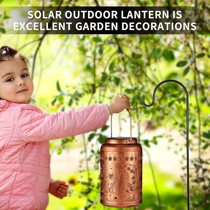 Solar Lanterns Outdoor Waterproof Hummingbird Garden Decor Gifts for Women Mom Grandma Hanging Lights Metal Decoration Outside for Yard, Patio,Backyard,Porch(Cat and Butterfly)