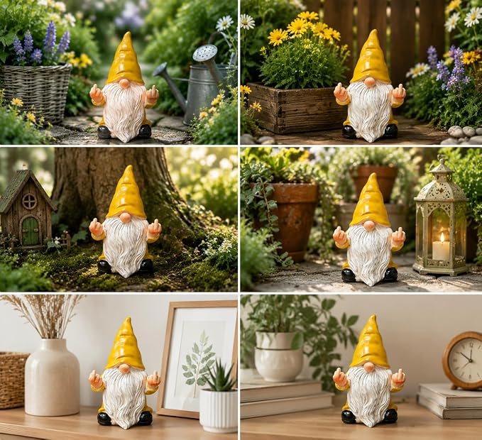 QINJIEJIE Sunflower Yellow Garden Gnomes Outdoor Funny Gnome 3.5in Naughty Gnomes for Fairy Garden Yard Decoration Lawn Ornament Gnome Statue for Home Decor