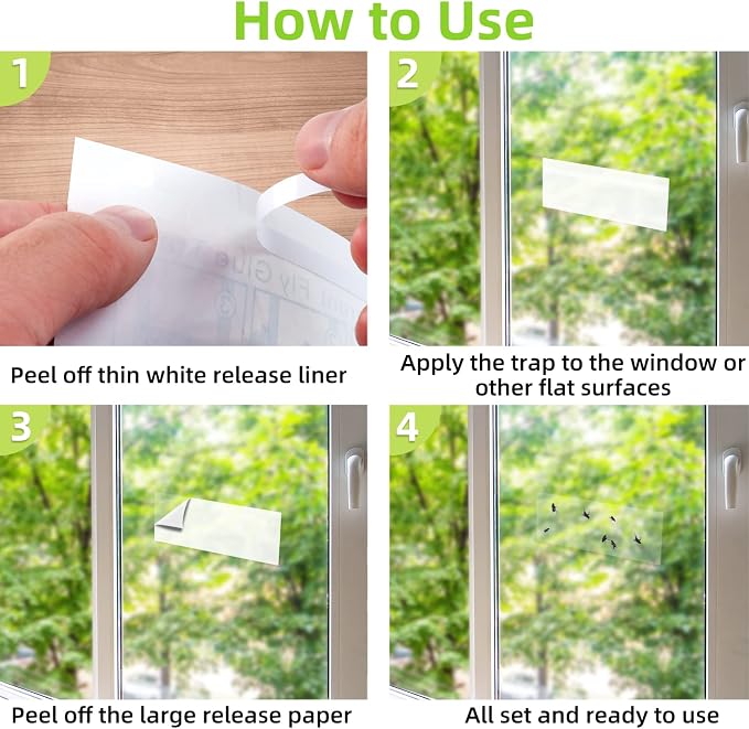 Kensizer 30-Pack Window Fly Traps for Indoors, Paper Sticky Strips, Fly Catcher Clear Windows Trap for Home, House Fly Killer Lady Bug Traps