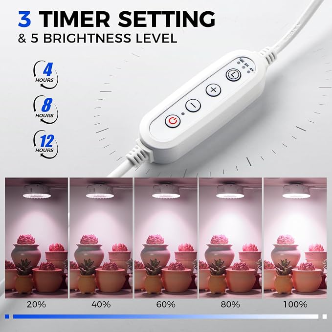 Barrina Orbgrow OG09 Puck Grow Light with Timer, Pinkish White 54W(6 x 9W, 810 Watt Equiv), Full Spectrum Plant Light for Indoor Plants, Magnetic & Linkable, 5 Levels Dimmable for Plant Shelf, 6 Packs