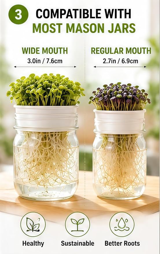 Microgreens Growing Kit for Mason Jar, Sprouting Lid and Seed Sprouter Kit, Easy Indoor Microgreens Grower for Kitchen Herb Gardening and Home Growing（8 Items）