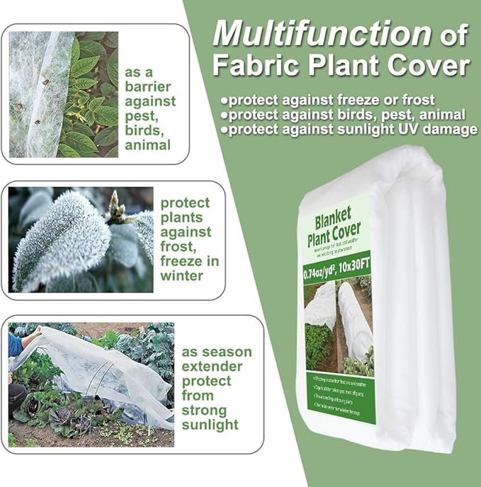 Plant Covers Freeze Protection 10 ft x 10 ft Floating Row Cover 0.9oz/yd² Garden Fabric Plant Cover for Winter Frost/Sun Pest Protection (10FT X 10FT)