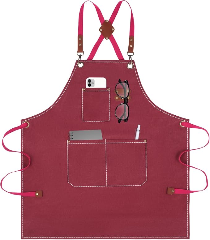 Aprons For Women Men With Large Pockets, Waterproof Cotton Chef Aprons For Cooking Server Grilling Bbq Kitchen