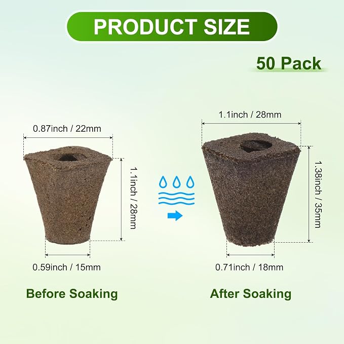 M METERXITY 50-Pack Grow Sponges, 1.1x0.7x1.4 Inch Replacement Root Growth Sponges Seed Pods for Plant Rooting/Seed Germination/Hydroponic Gardens System Supplies, Starter Plug for Seeds