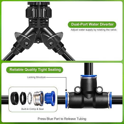 Thiswing 100 FT 360° Adjustable Irrigation System for Garden with Stake Holders – 1/4" Tubing, 16 Nozzles, Automatic Watering Misting System, Sprinkler for Garden, Raised Bed, Lawn, Plants