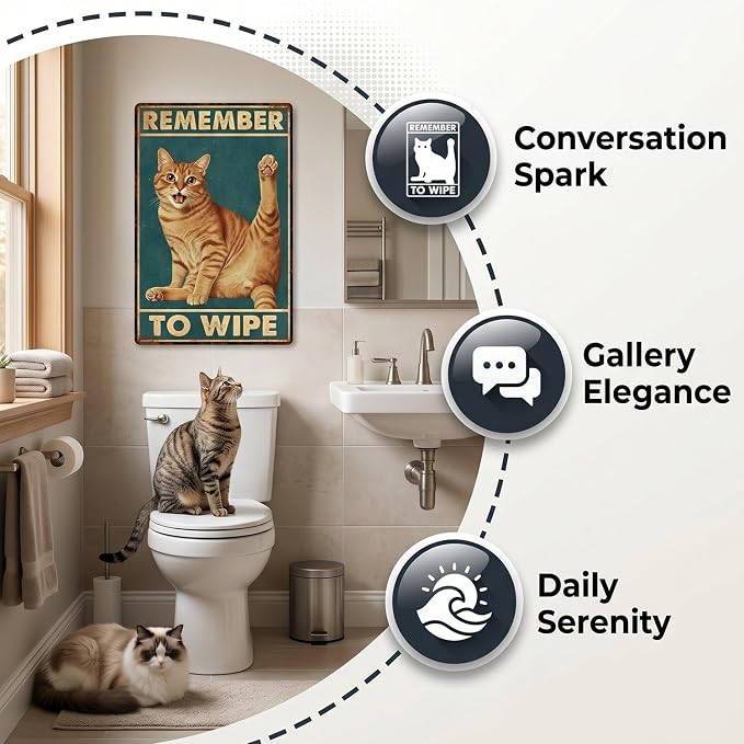 Funny Cat Bathroom Sign Remember To Wipe Tin Signs Orange Tabby Metal Decor Wall Decor For Home Bathroom Toilet Indoor Washroom Restroom Cat Lovers Gifts 12 * 8 In