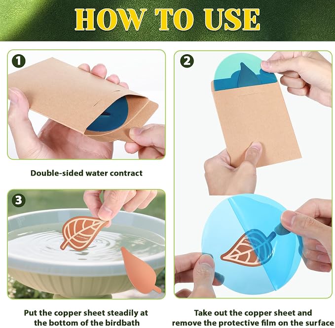 3Pcs Bird Bath Copper Purification Disk 99.99% Pure Copper Water Cleaning Discs 0.6mm Physical Clean Water for All-Season Universal Natural Fit for Outdoor Birdbaths, Bowls, Garden Fountain（Leaf）