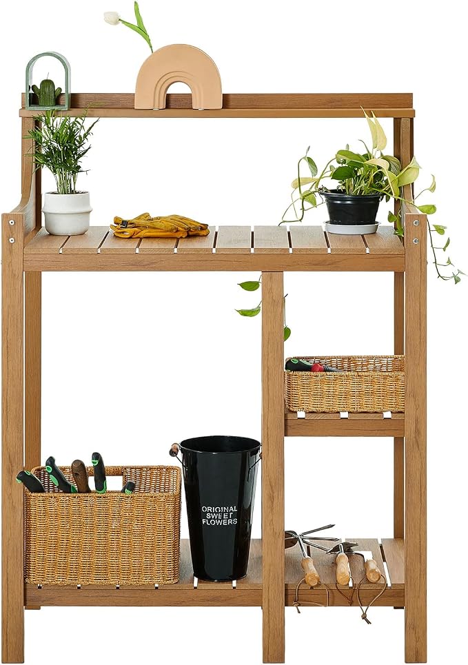 LMP Potting Bench, HDPS Potting Bench Table, 50’’x17.5x37.5' (LxWxH) All Weather Potting Table Work Station for Outside Gardening, Garden Tables for Outdoors