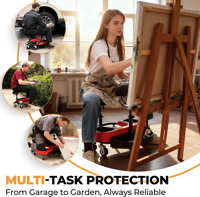 Auto Dynasty Kneeling/Sitting Creeper, 300 LBS Rolling Knee Pads with Seat and Chest Support, Knee Creeper with Swivel Casters and Tool Tray for Tile Parquet Cleaning, Auto Repair, Garden Maintenance