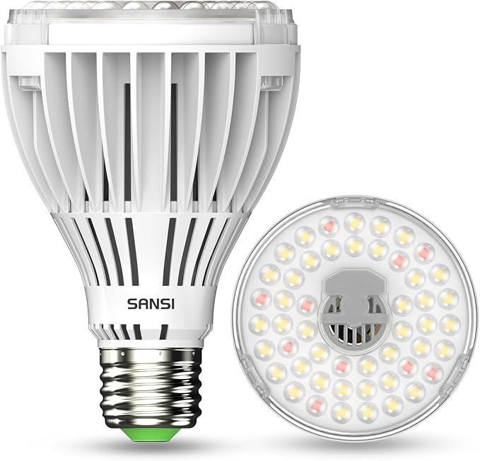 SANSI 300W Equivalent LED Grow Light Bulb, PAR25 30W 5000K+660nm Full Spectrum Grow Bulb for Indoor Plants, 25,000 Hours Lifespan Plant Lights with E26 Base