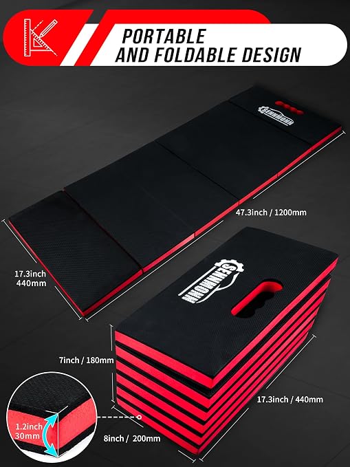 1.2" Extra Thick Mechanic Mat, Foldable Kneeling Pad with Handle and Storage belt Waterproof Comfortable EVA Cushion Mat for Working,Repairing,Gardening,Yardwork,Camping,Home Gym,47.3*17.3*1.2’’