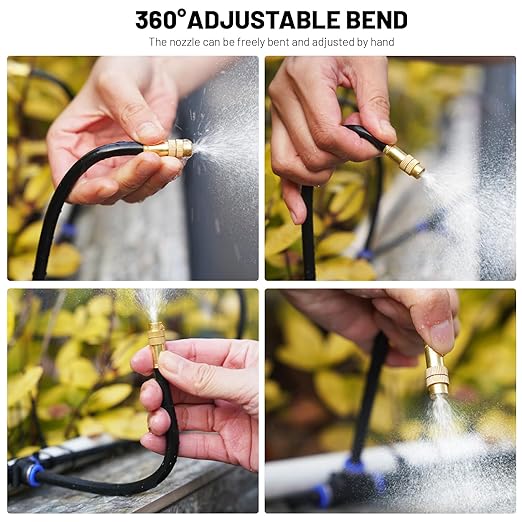 Thiswing 360° Adjustable Drip Irrigation System - 100 FT Automatic Garden Watering System with 32 Nozzles, Raised Bed Sprinkler Irrigation System, Garden Mister for Yard, Lawn, Plants, 5/16" Tubing