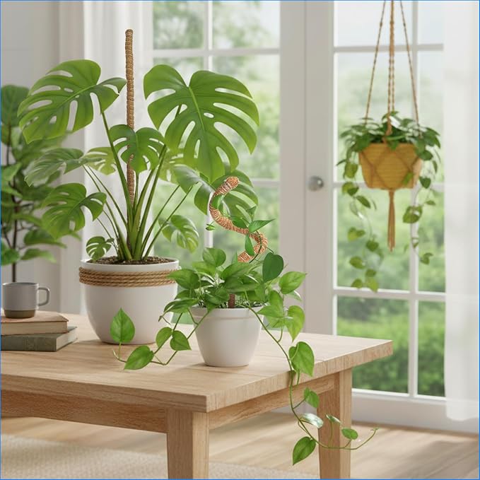 Mcbazel 2 Pack Bendable Moss Pole Kit (47" & 23") for Plants Monstera - Mixed Size Coco Coir Plant Support Stakes for Tall & Medium Indoor Vines - Flexible Totem Stick with Full Garden Ties