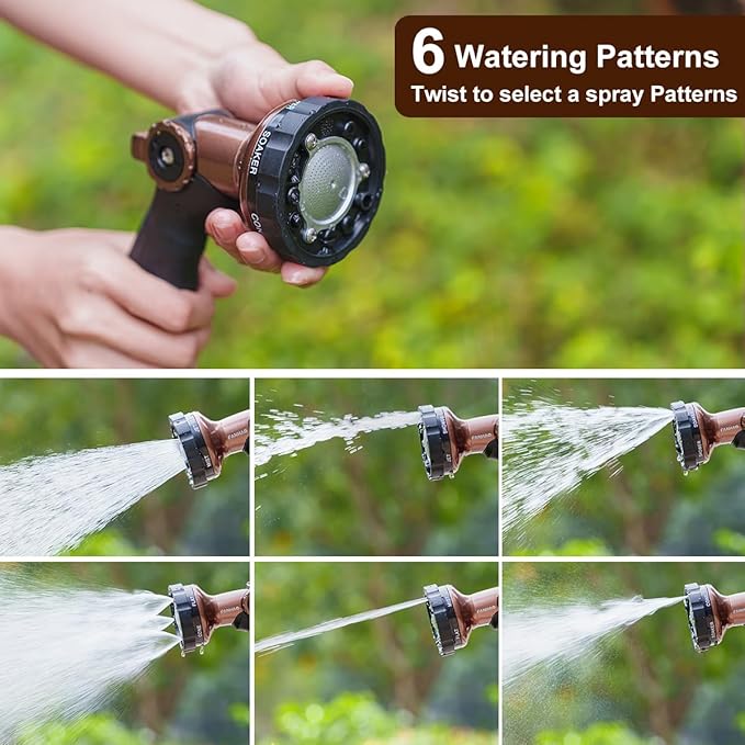 FANHAO Heavy Duty Garden Hose Nozzle, Metal Water Hose Sprayer with 6 Adjustable Patterns, High Pressure Water Nozzle with Thumb Control, On Off Valve for Car Washing, Garden & Pets Showering