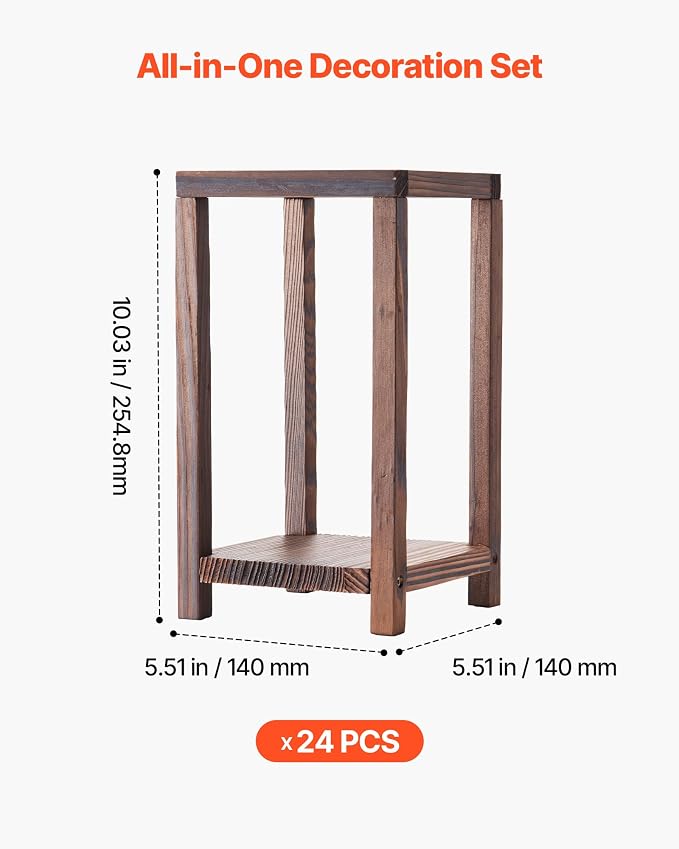VEVOR 24 Pcs Wooden Wedding Lantern, Cedar Wood and Plastic Wooden Lantern Candle Holder, Rustic Decorative Home Centerpiece Ideal for Wedding Table Party Farmhouse Indoor Decor, Brown