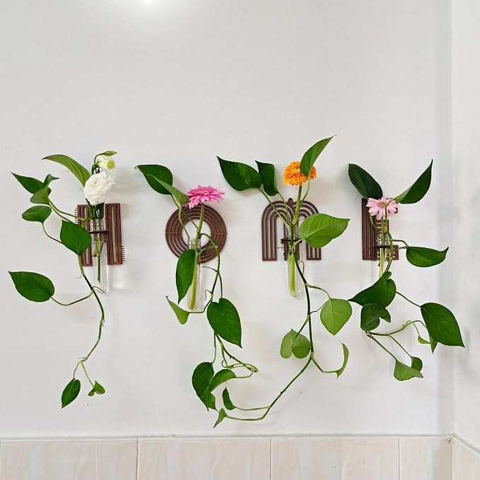 Wood Letter O Wall Propagation Station Lightweight Decorative Plant Holder for Small Cuttings, Removable Adhesive Wall Decor for Bedroom, Nursery, Office