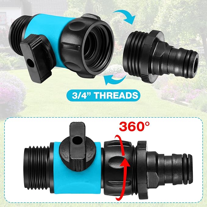 Hotop 6 Pcs Garden Hose Shut Off Valve Plastic Connect Water Hose Turn Off Valve with Anti Leak Standard 3/4 Inch Thread and Rubber Gaskets (Blue)