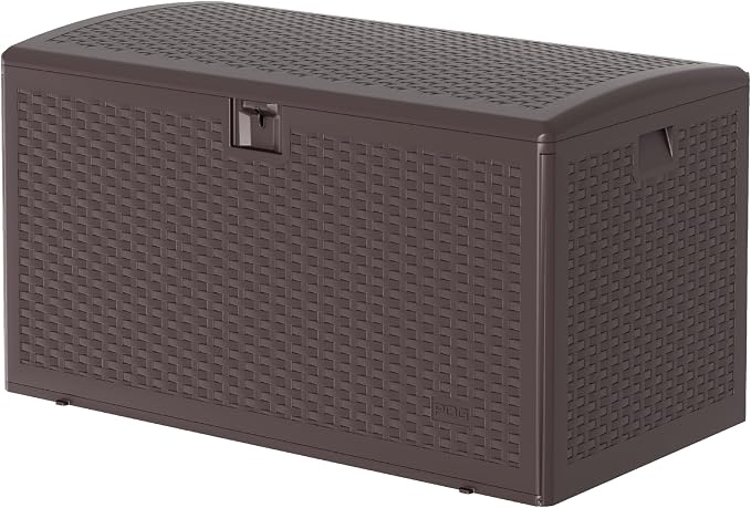 Outdoor Storage Box, 99 Gallon Storage Bin with Lid, Waterproof Large Resin Deck Box, Indoor Outdoor Lockable Storage Container for Patio Furniture Cushions Garden Tools- Brown