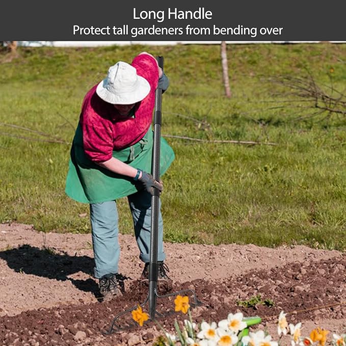 Bow Rake, Detachable Heavy Duty Metal Garden Rake for Loosening Soil, Leveling Lawn, Leaves Cleaning,63 Inch Long Handle Yard Rock Rake for Gardening,17 Prongs Leaf RakeThatch Rake for Lawn