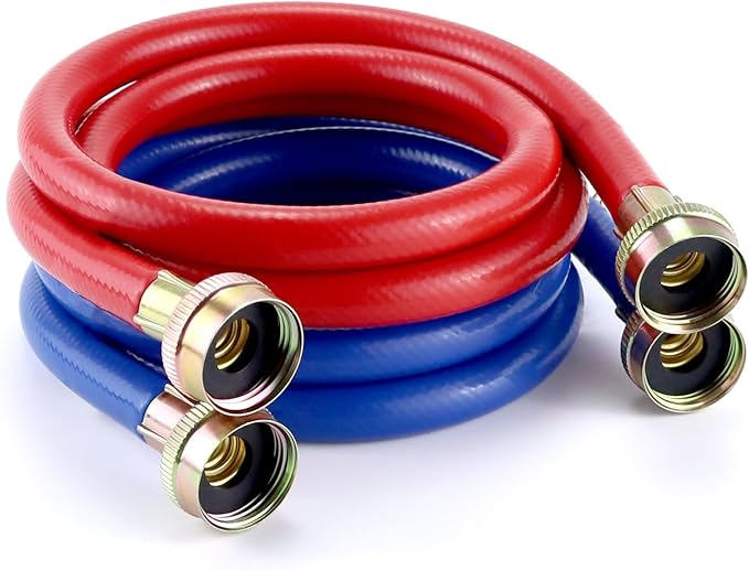 Washer Hoses 4FT,Rubber Washing Machine Hoses 3/4 Washer Machine Hoses 2 packs,Burst Proof Water Supply Lines for Hot and Cold Washer Water Hoses-by MIFLUS,10 YEARS WARRANTY