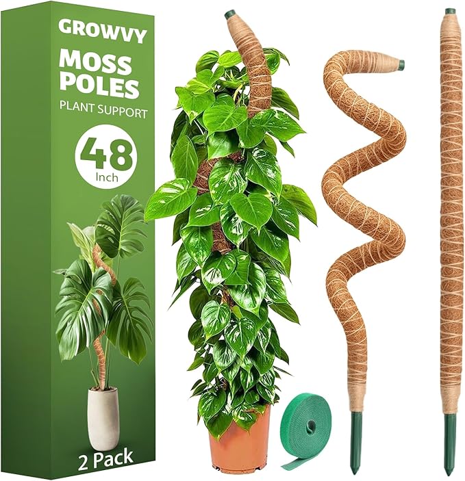2 Pack Bendable Moss Pole, 48" DIY Shape Monstera Plant Support for Climbing Indoor Plants, Coco Coir Plant Support Stake for Monstera, Pothos, Philodendron & Indoor Potted Vines