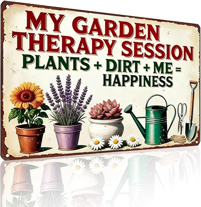 Funny Garden Signs "Plants + Dirt + Me = Happiness" Metal Sign Gift for Gardeners,8x12 Inch Vintage Decor for She Shed, Patio, Yard & Indoor Wall FFXQCTFF(3003)