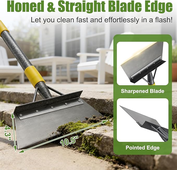 Floor Scraper Long Handle Heavy Duty, 74" Metal Ice Scraper for Driveway, Multifunctional Weed Scraper for Weed Cleaning Edging Trenching & Removing Snow Ice Dirty Moss
