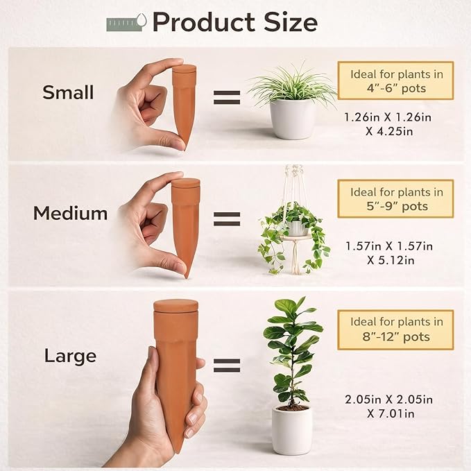 Honeydak 6pcs Small Terracotta Watering Spikes with Lids 4'' Automatic Plant Waterer Self Watering Stake Planter Insert Slow Release Device for Bottles 4-6'' Pot Plants Indoor Outdoor Garden Vacation