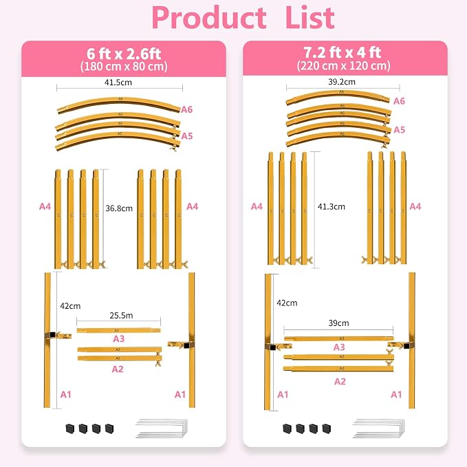 Metal Arch Backdrop Stand, 7.2FT+6FT Wedding Arches Frame, Gold Wedding Arch Backdrop Stand Set of 2, Balloon Arch Backdrop for Wedding Party Decor Birthday Baby Shower Graduation