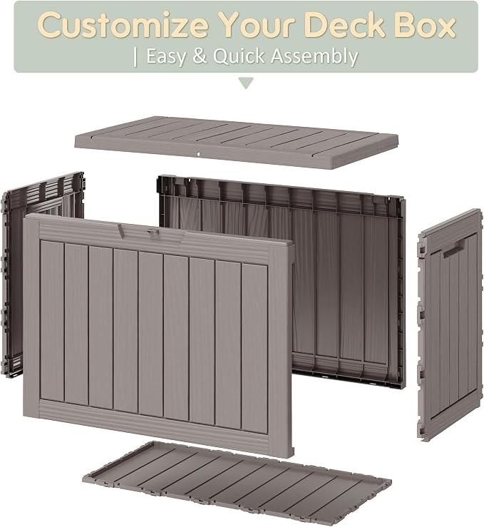 Outdoor Storage Box, 40 Gallon Resin Deck Boxes Outdoor Waterproof For Patio Furniture, Garden Tools, Pool Supplies, Lockable And UV Resistant (Striped Gray)