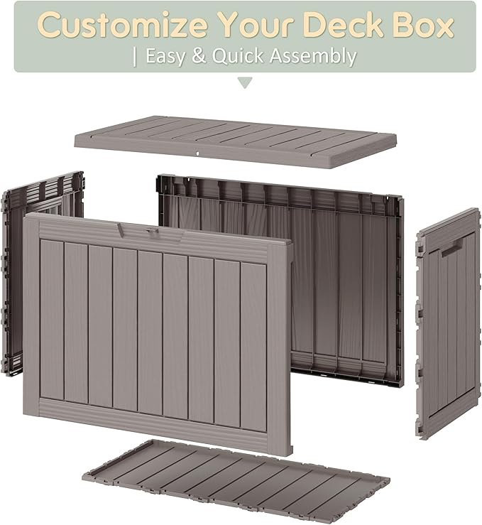 Outdoor Storage Box, 45 Gallon Resin Deck Boxes Outdoor Waterproof For Patio Furniture, Garden Tools, Pool Supplies, Lockable And UV Resistant (Striped Gray)