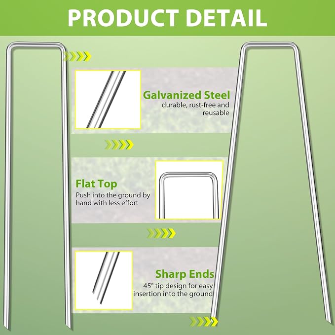 Landscape Staples 12 Inch, 200 Pack U-Shaped Galvanized Garden Stakes, 8 Gauge Heavy Duty Ground Stakes for Outdoor Decorations, Fixed Irigation Tubing, Fence,Weed Barrier Fabric