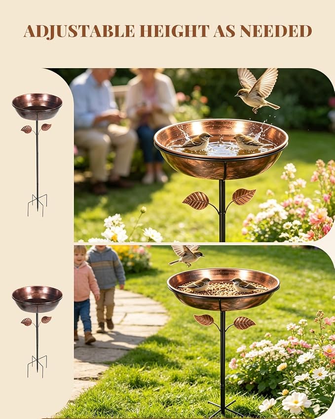 Breeze Touch Metal Bird Bath for Outside, 40.2" Garden Bird Bath, Free Standing Bird Feeder with 5 Prongs Base Stake, Vintage Freestanding Birdbaths & Birdfeeder for Yard Lawn Decor(Bronze)