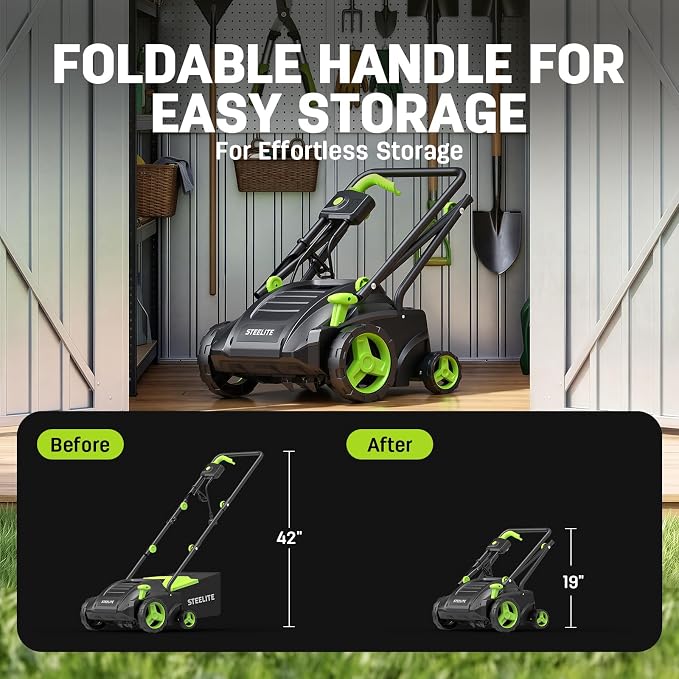 STEELITE 13-Inch 2-in-1 Electric Dethatcher & Scarifier, 8-Gallon Removable Collection Bag, 4-Position Height Adjustment, Powerful 12-Amp Motor for Healthier Lawns