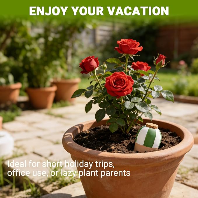 RoseFlower Terracotta Watering Spikes, Self Watering Planter Insert, Clay Watering Spikes, Vacation Automatic Plant Waterer Plant Watering Devices for Indoor Outdoor Home Office Plants